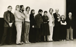 The international jury of Germany's Oberhausen Film Festival had been introduced on stage on the opening night in April 1980 (with Farouq 4th from right) Photo Credit Marianne Bell